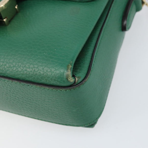 GUCCI Interlocking G Chain Shoulder Bag Leather Green Gold 607720 Auth 158806