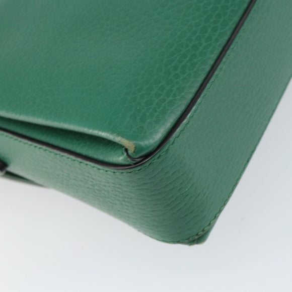 GUCCI Interlocking G Chain Shoulder Bag Leather Green Gold 607720 Auth 158806