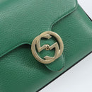 GUCCI Interlocking G Chain Shoulder Bag Leather Green Gold 607720 Auth 158806-17