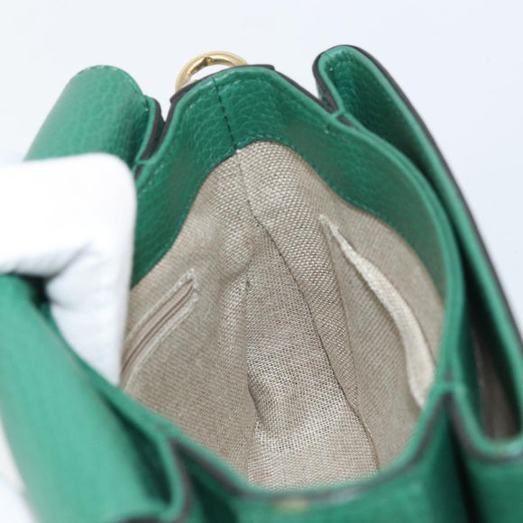 GUCCI Interlocking G Chain Shoulder Bag Leather Green Gold 607720 Auth 158806