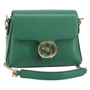 GUCCI Interlocking G Chain Shoulder Bag Leather Green Gold 607720 Auth 158806-1