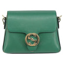 GUCCI Interlocking G Chain Shoulder Bag Leather Green Gold 607720 Auth 158806-2