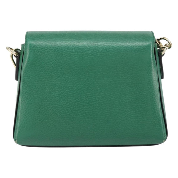 GUCCI Interlocking G Chain Shoulder Bag Leather Green Gold 607720 Auth 158806