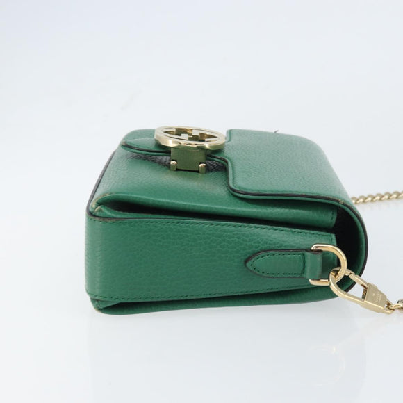 GUCCI Interlocking G Chain Shoulder Bag Leather Green Gold 607720 Auth 158806