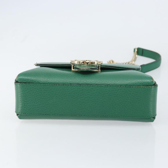GUCCI Interlocking G Chain Shoulder Bag Leather Green Gold 607720 Auth 158806