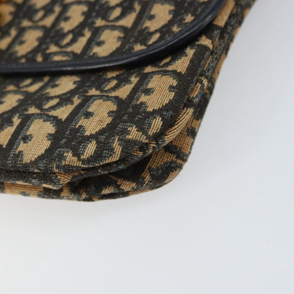 Christian Dior Trotter Canvas Shoulder Bag Navy Gold Auth 158813