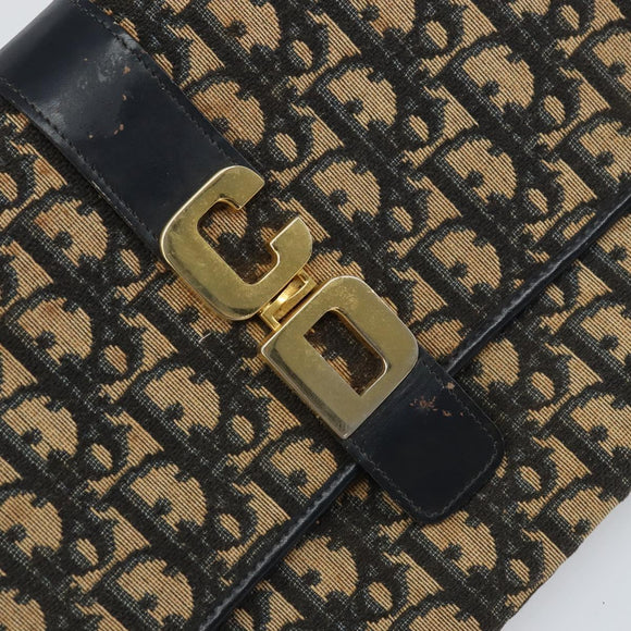 Christian Dior Trotter Canvas Shoulder Bag Navy Gold Auth 158813