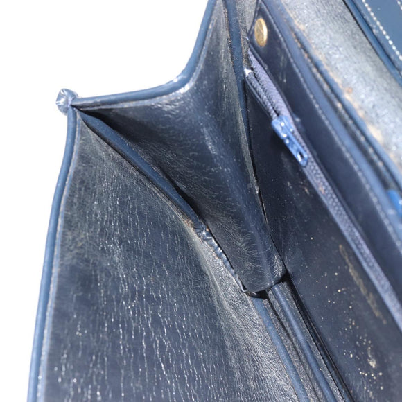 Christian Dior Trotter Canvas Shoulder Bag Navy Gold Auth 158813