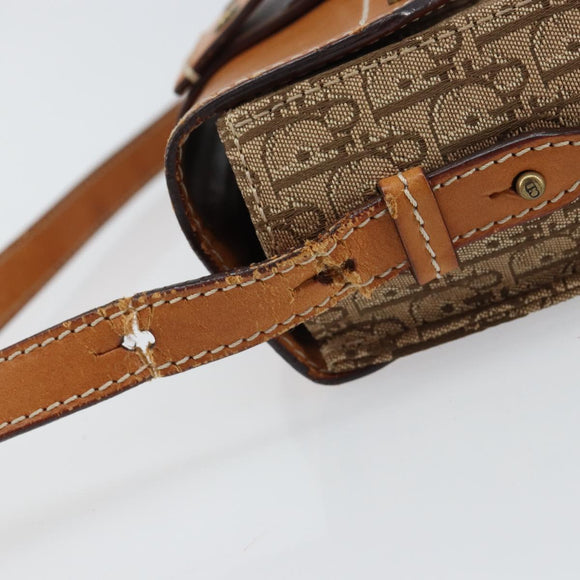 Christian Dior Trotter Canvas Shoulder Bag Brown Gold Auth 158816