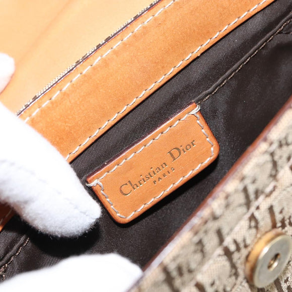 Christian Dior Trotter Canvas Shoulder Bag Brown Gold Auth 158816