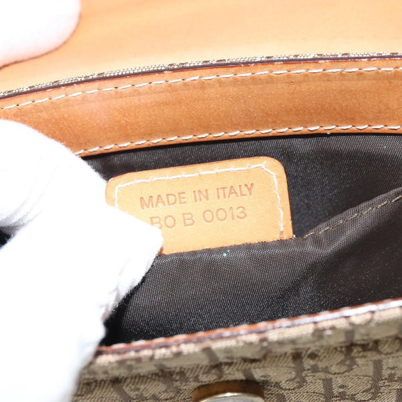 Christian Dior Trotter Canvas Shoulder Bag Brown Gold Auth 158816