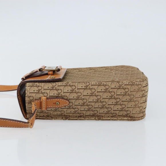 Christian Dior Trotter Canvas Shoulder Bag Brown Gold Auth 158816