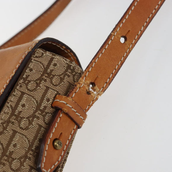 Christian Dior Trotter Canvas Shoulder Bag Brown Gold Auth 158816