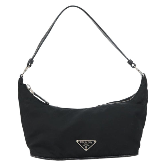 PRADA Shoulder Bag Nylon Black Silver Auth 158820
