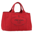 PRADA Canapa MM Hand Bag Canvas Red Gold Auth 158822-1