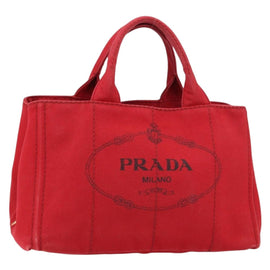 PRADA Canapa MM Hand Bag Canvas Red Gold Auth 158822