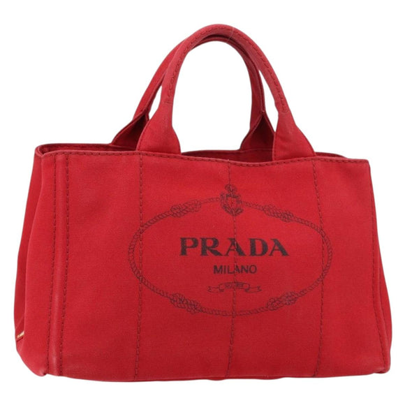 PRADA Canapa MM Hand Bag Canvas Red Gold Auth 158822