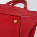 PRADA Canapa MM Hand Bag Canvas Red Gold Auth 158822-9