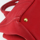 PRADA Canapa MM Hand Bag Canvas Red Gold Auth 158822-14