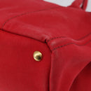 PRADA Canapa MM Hand Bag Canvas Red Gold Auth 158822-15