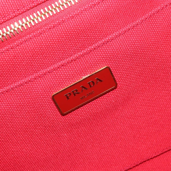 PRADA Canapa MM Hand Bag Canvas Red Gold Auth 158822