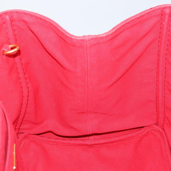 PRADA Canapa MM Hand Bag Canvas Red Gold Auth 158822