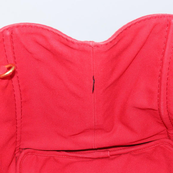 PRADA Canapa MM Hand Bag Canvas Red Gold Auth 158822