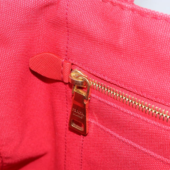 PRADA Canapa MM Hand Bag Canvas Red Gold Auth 158822