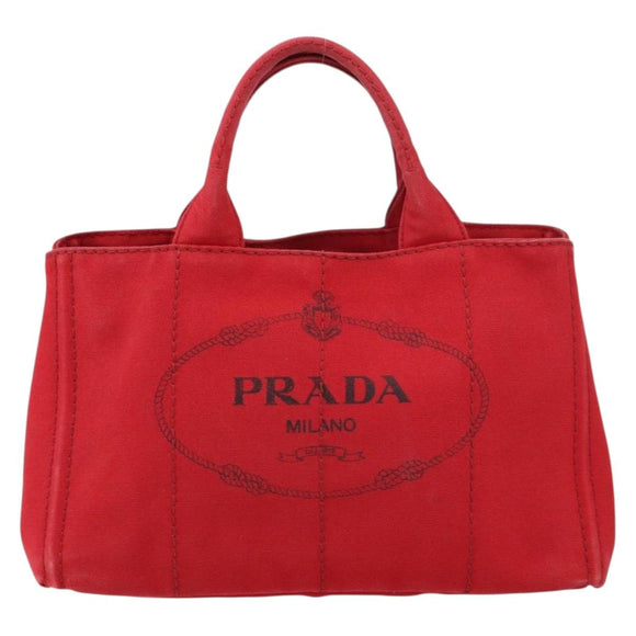PRADA Canapa MM Hand Bag Canvas Red Gold Auth 158822