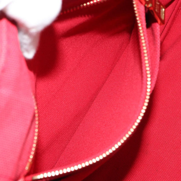 PRADA Canapa MM Hand Bag Canvas Red Gold Auth 158822