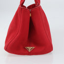 PRADA Canapa MM Hand Bag Canvas Red Gold Auth 158822-3