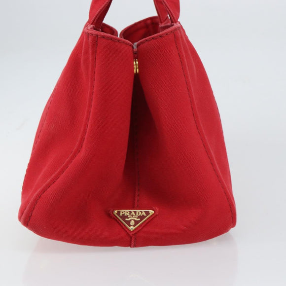 PRADA Canapa MM Hand Bag Canvas Red Gold Auth 158822