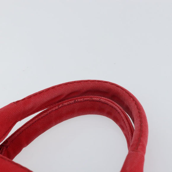 PRADA Canapa MM Hand Bag Canvas Red Gold Auth 158822