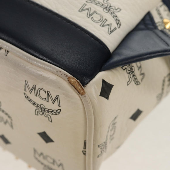 MCM Vicetos Logogram Backpack PVC Leather White Gold Auth 158824