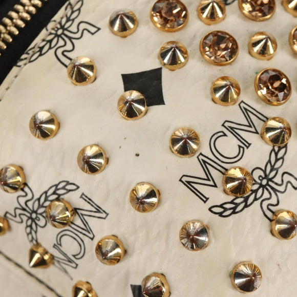 MCM Vicetos Logogram Backpack PVC Leather White Gold Auth 158824