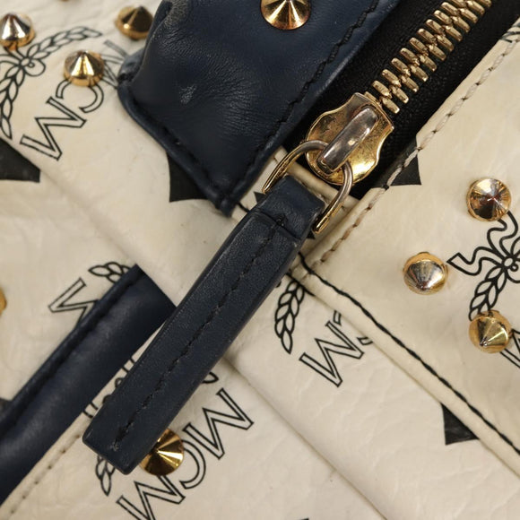 MCM Vicetos Logogram Backpack PVC Leather White Gold Auth 158824