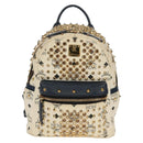 MCM Vicetos Logogram Backpack PVC Leather White Gold Auth 158824-2