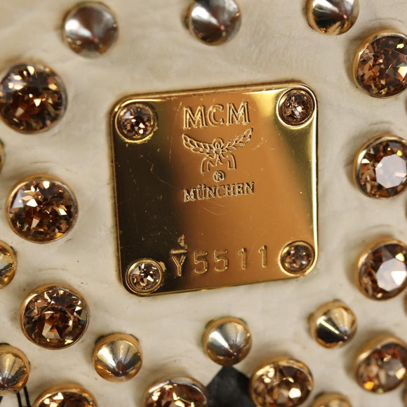 MCM Vicetos Logogram Backpack PVC Leather White Gold Auth 158824