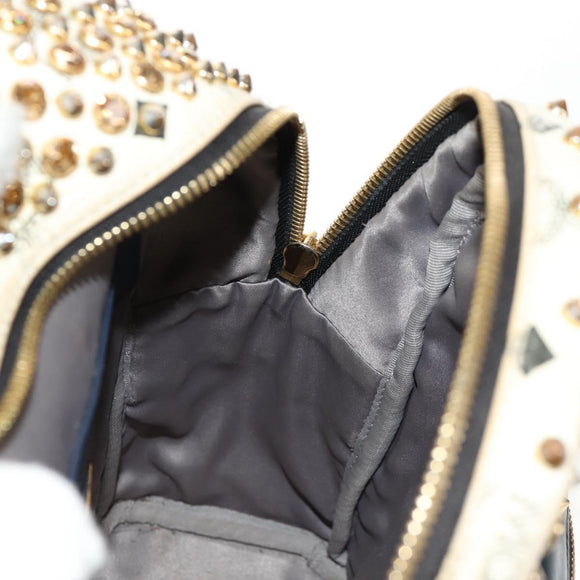 MCM Vicetos Logogram Backpack PVC Leather White Gold Auth 158824