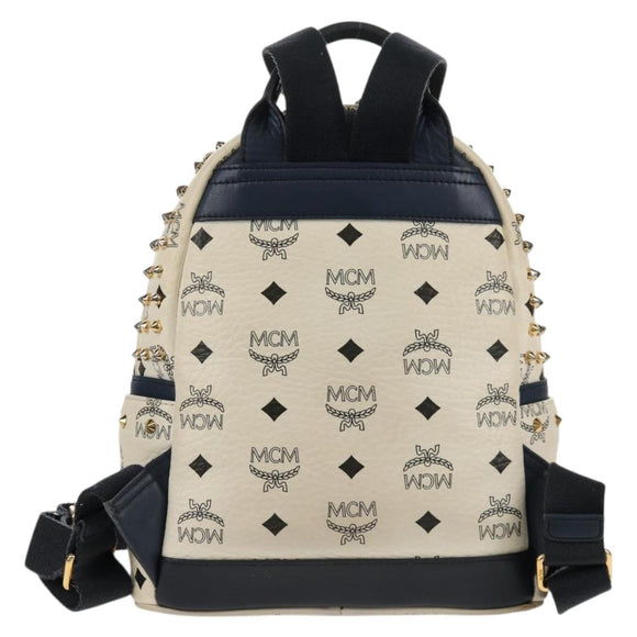 MCM Vicetos Logogram Backpack PVC Leather White Gold Auth 158824