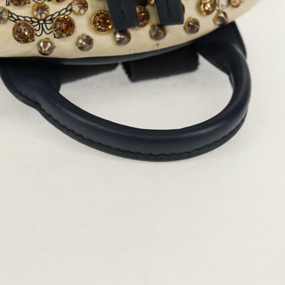 MCM Vicetos Logogram Backpack PVC Leather White Gold Auth 158824