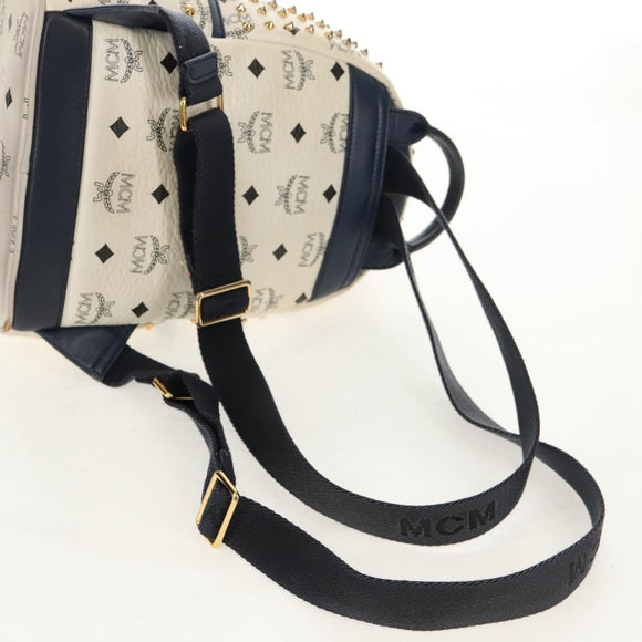 MCM Vicetos Logogram Backpack PVC Leather White Gold Auth 158824