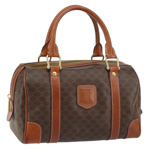 CELINE Macadam Canvas Hand Bag PVC Leather Brown Gold Auth 158827