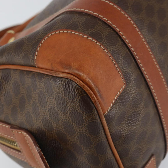 CELINE Macadam Canvas Hand Bag PVC Leather Brown Gold Auth 158827