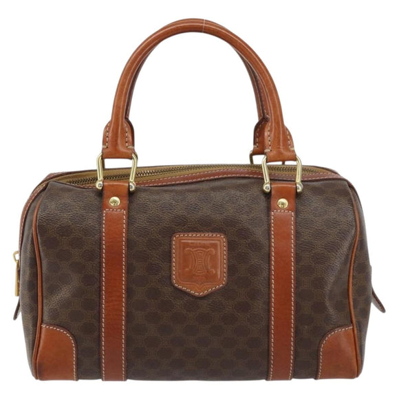CELINE Macadam Canvas Hand Bag PVC Leather Brown Gold Auth 158827