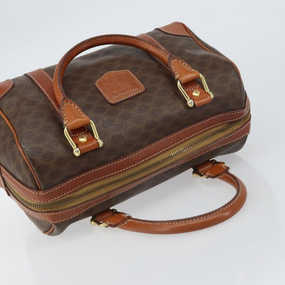 CELINE Macadam Canvas Hand Bag PVC Leather Brown Gold Auth 158827