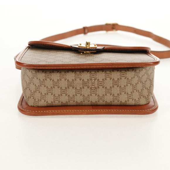 CELINE Macadam Canvas Shoulder Bag PVC Beige Gold Auth 158828