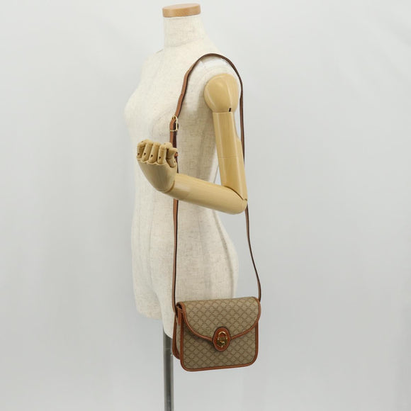 CELINE Macadam Canvas Shoulder Bag PVC Beige Gold Auth 158828