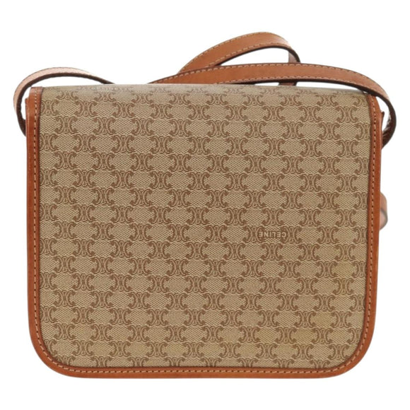 CELINE Macadam Canvas Shoulder Bag PVC Beige Gold Auth 158828