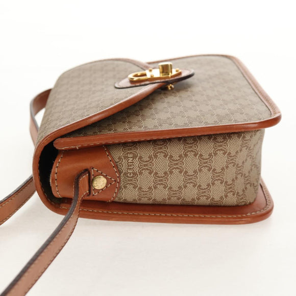 CELINE Macadam Canvas Shoulder Bag PVC Beige Gold Auth 158828